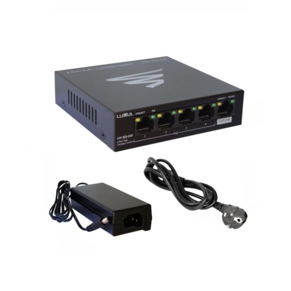 Switch Gigabit PoE 5 ports avec 4 sorties PoE+ livré avec cordon d'alimentation
