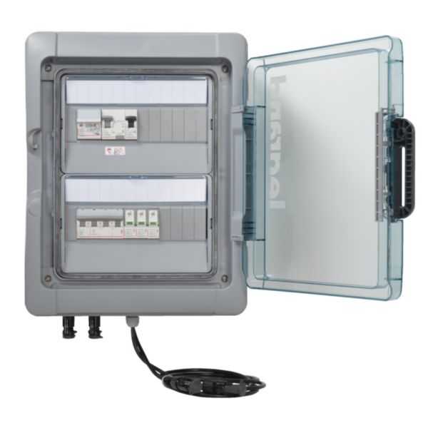 Coffret PV³ photovoltaïque IP65 prééquipé et précâblé 3kWc DC + AC pour 1 ou 2 chaînes - 2 rangées de 12 modules