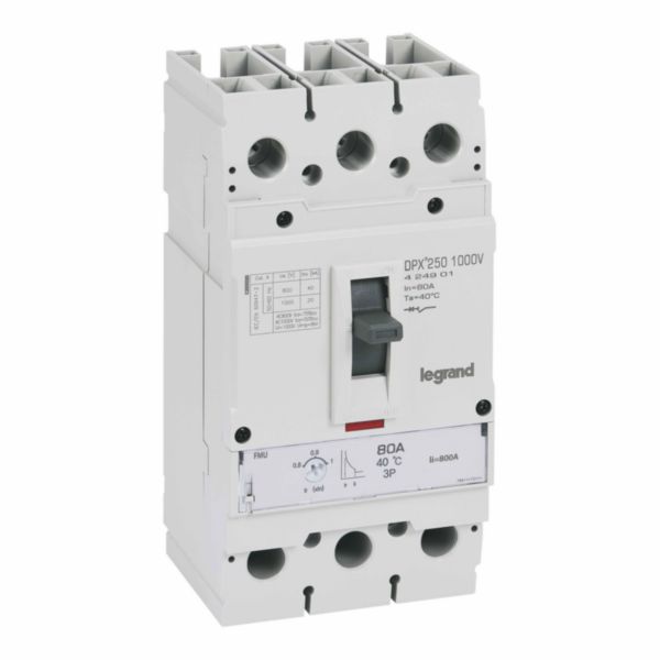 Disjoncteur DPX³ 250 1000V - 3P 80A - 20kA 1000V - Protection thermomagnétique ajustable 