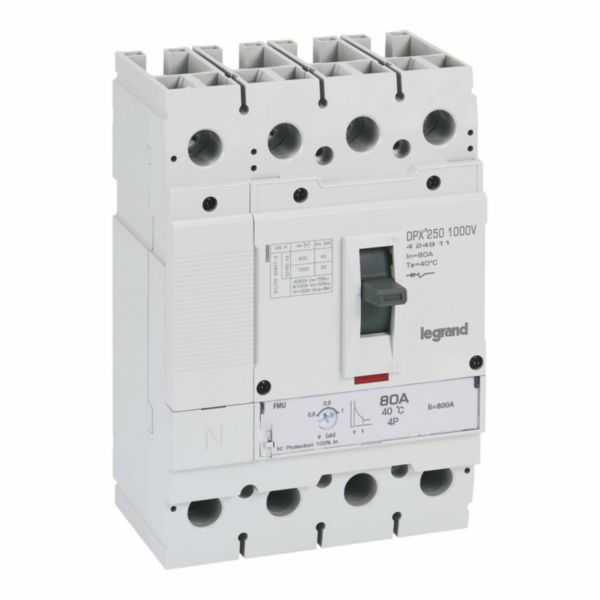 Disjoncteur DPX³ 250 1000V - 4P - 80A - 20kA 1000V - Protection Protection thermomagnétique ajustable 