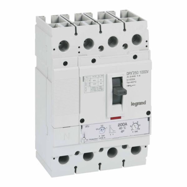 Disjoncteur DPX³ 250 1000V - 4P 200A - 20kA - 10kA - Protection thermomagnétique ajustable