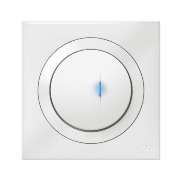 Poussoir simple avec voyant lumineux dooxie IP44 6A 250V~ livré avec plaque carrée blanche