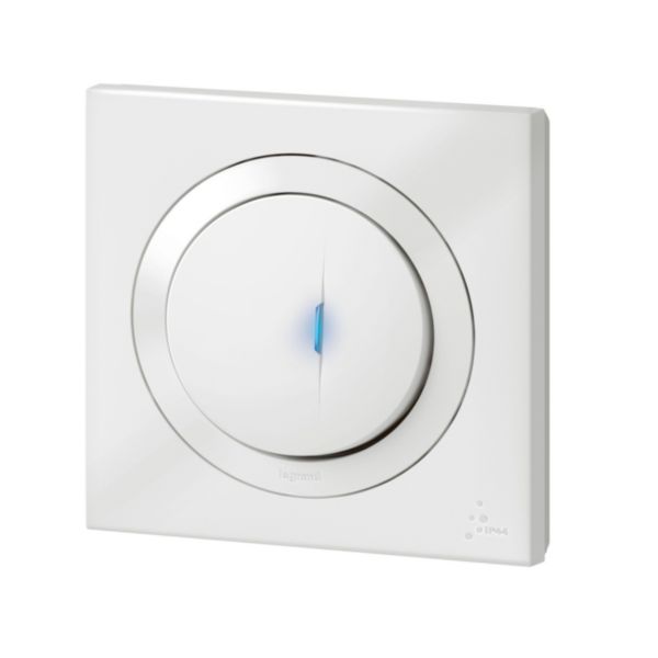 Poussoir simple avec voyant lumineux dooxie IP44 6A 250V~ livré avec plaque carrée blanche