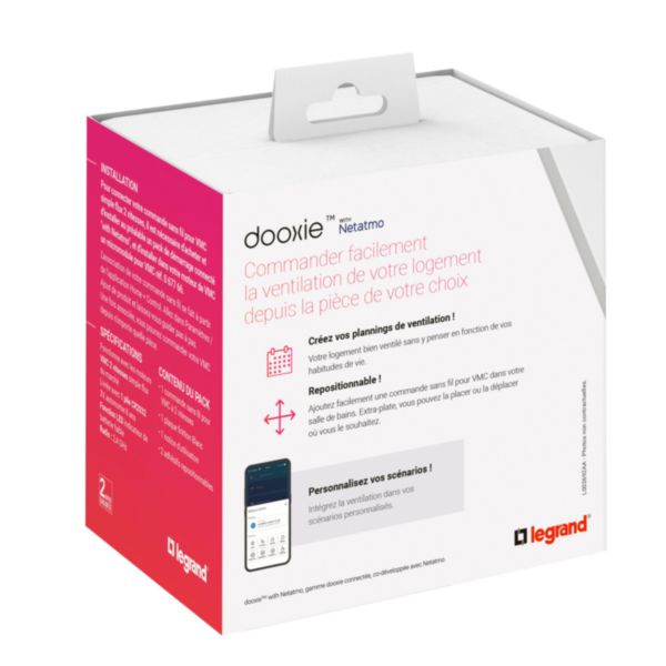 Interrupteur sans fils pour VMC pour installation connectée dooxie with Netatmo avec plaque blanche