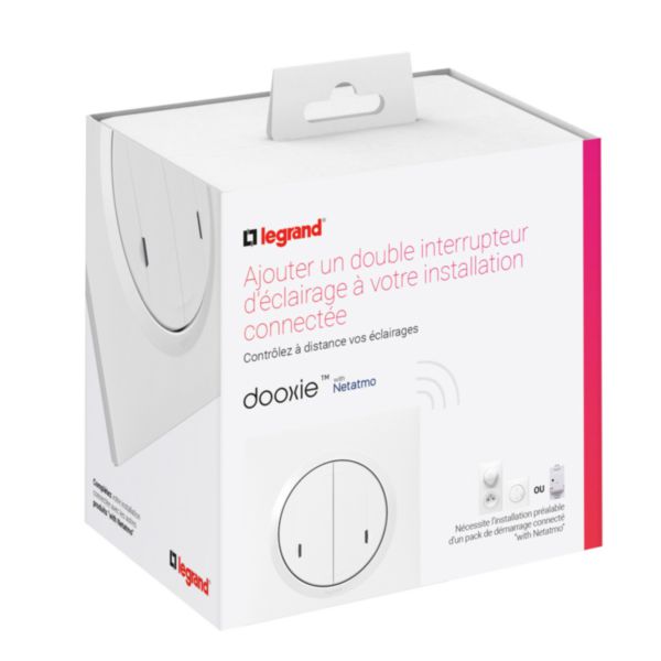 Interrupteur double sans fils pour installation connectée dooxie with Netatmo avec plaque blanche