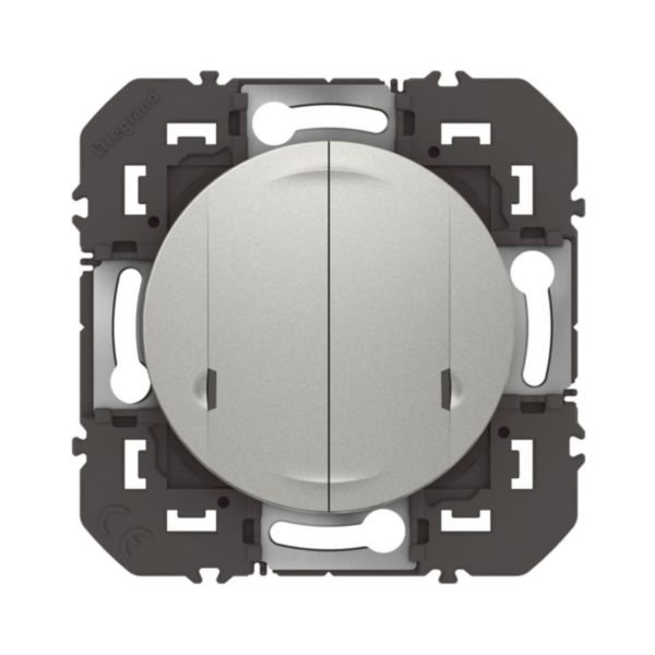 Interrupteur double connecté avec neutre dooxie with Netatmo 2x250W toutes lampes - alu sans plaque