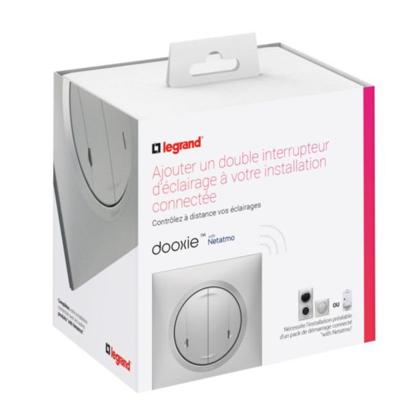 Interrupteur double sans fils pour installation connectée dooxie with Netatmo avec plaque effet aluminium