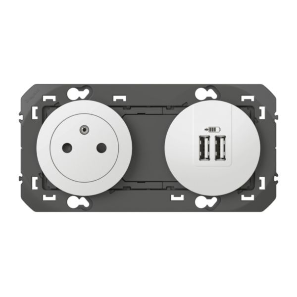 Prise de courant 2P+T Surface + prise 2 USB Type-A dooxie 3A précâblés finition blanc