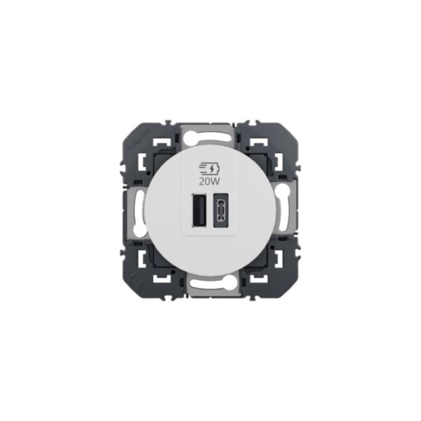 Prise USB Type-A+Type-C 20W Power Delivery dooxie - Blanc 