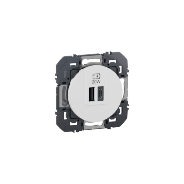 Prise USB Type-A+Type-C 20W Power Delivery dooxie - Blanc 