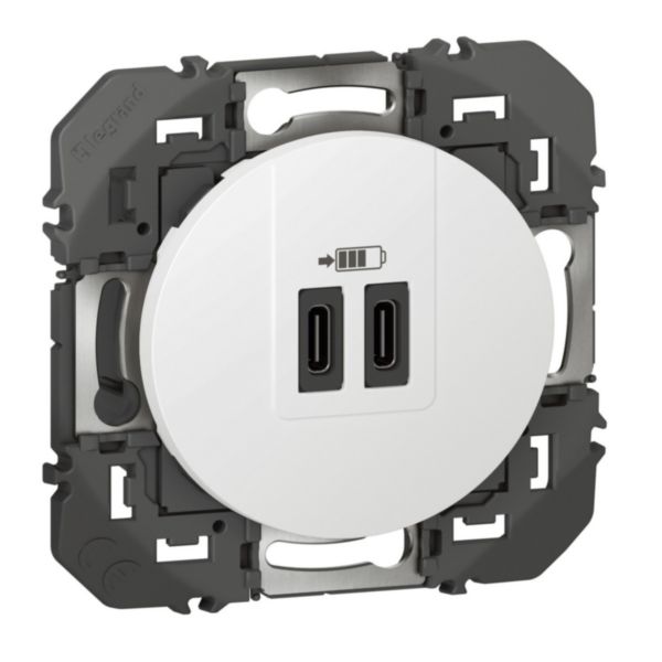 Double prise USB Type-C dooxie 3A 15W finition blanc