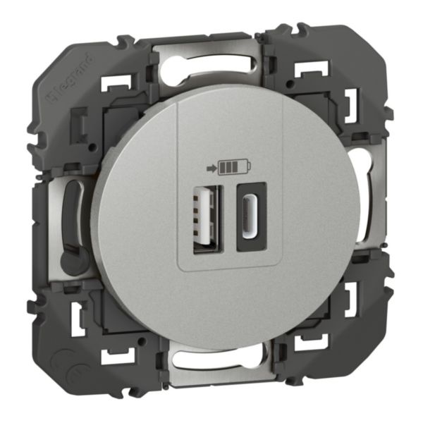 Double prise USB 1 Type-A + 1 Type-C dooxie 3A finition alu
