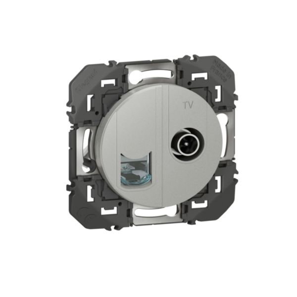 Prise TV + RJ45 catégorie 6 STP compacte dooxie finition alu