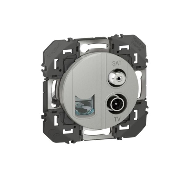 Prise TV-SAT + RJ45 catégorie 6 STP compacte dooxie finition alu