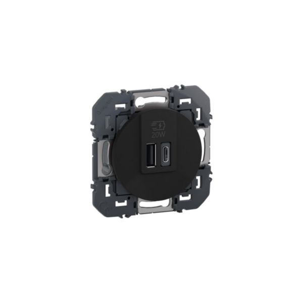 Prise USB Type-A+Type-C 20W Power Delivery dooxie - Noir