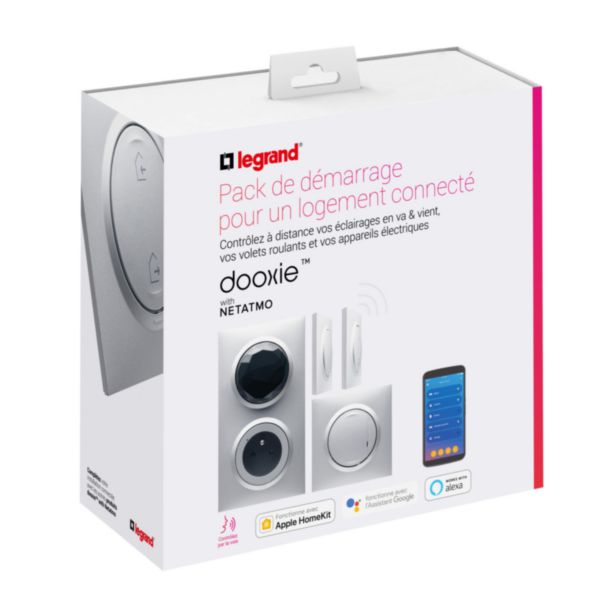 Kit de démarrage pour connecter une première pièce avec 4 produits dooxie with Netatmo avec plaque effet aluminium