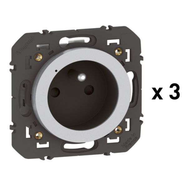 Pack 3 prises de courant connectées dooxie with Netatmo 16A 3680W avec mesure et suivi consommation - alu sans plaque