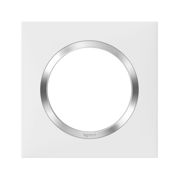 Plaque carrée dooxie 1 poste finition blanc mat avec bague effet chrome