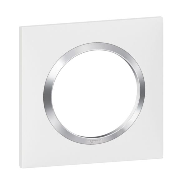 Plaque carrée dooxie 1 poste finition blanc mat avec bague effet chrome