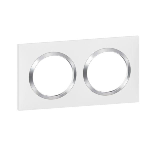 Plaque carrée dooxie 2 postes finition blanc mat avec bague effet chrome