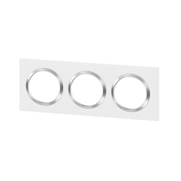 Plaque carrée dooxie 3 postes finition blanc avec bague effet chrome