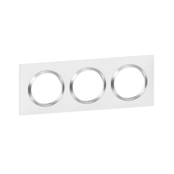 Plaque carrée dooxie 3 postes finition blanc mat avec bague effet chrome