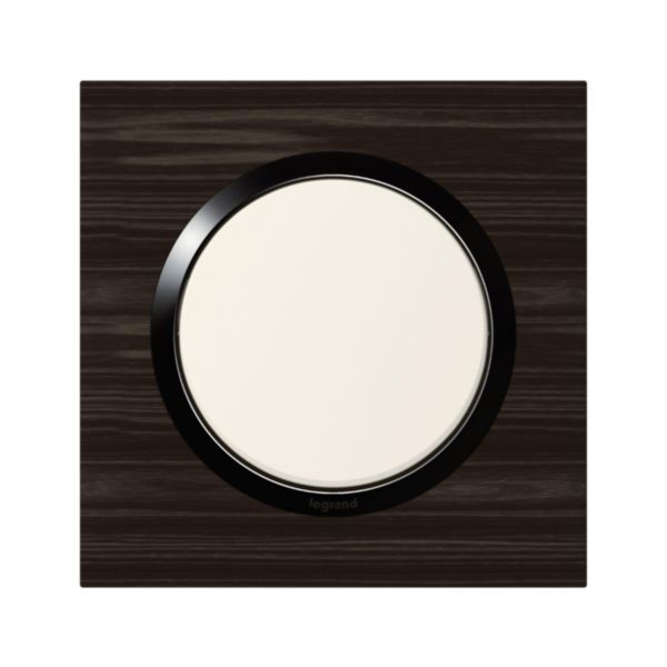 Plaque carrée dooxie 1 poste finition effet bois ébène avec bague noire brillante