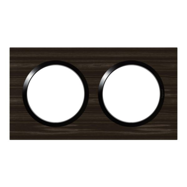 Plaque carrée dooxie 2 postes finition effet bois ébène avec bague noire brillante