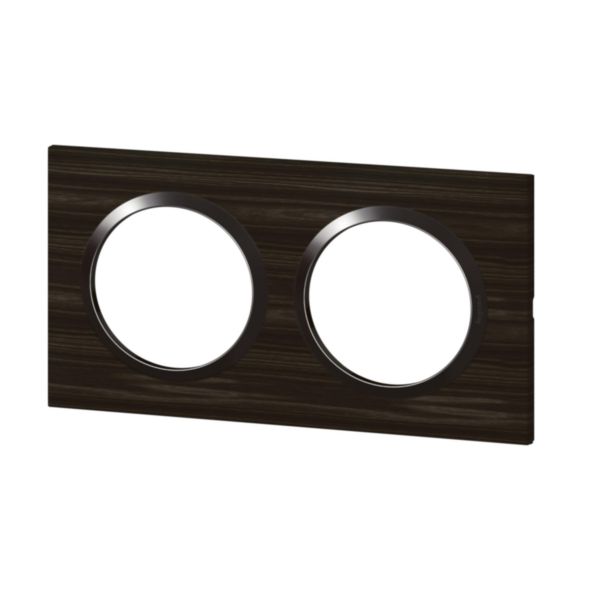 Plaque carrée dooxie 2 postes finition effet bois ébène avec bague noire brillante