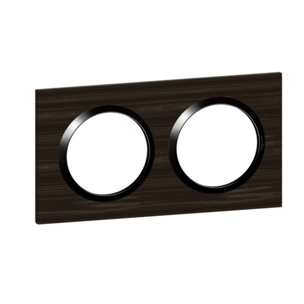 Plaque carrée dooxie 2 postes finition effet bois ébène avec bague noire brillante