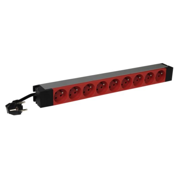 PDU standard 19pouces 1U LCS³ avec 9 prises 2P+T rouges à détrompage et cordon d'alimentation 3m avec fiche 2P+T 16A