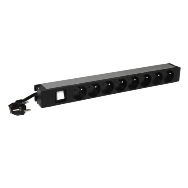PDU avec interrupteur à voyant 19pouces 1U LCS³ avec 8 prises 2P+T et cordon d'alimentation 3m avec fiche 2P+T 16A