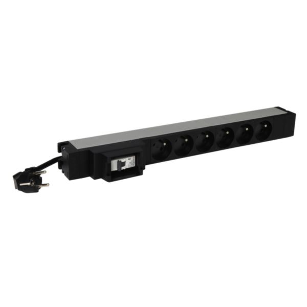 PDU avec disjoncteur 16A 19pouces 1U LCS³ avec 6 prises 2P+T et cordon d'alimentation 3m avec fiche 2P+T 16A