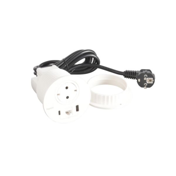 Incara Disq 80 équipé d'1 prise Schuko, 1 prise chargeur USB A+C 15W, 1 prise RJ45 cat6 FTP et cordon de 2m avec fiche - blanc - Page 4