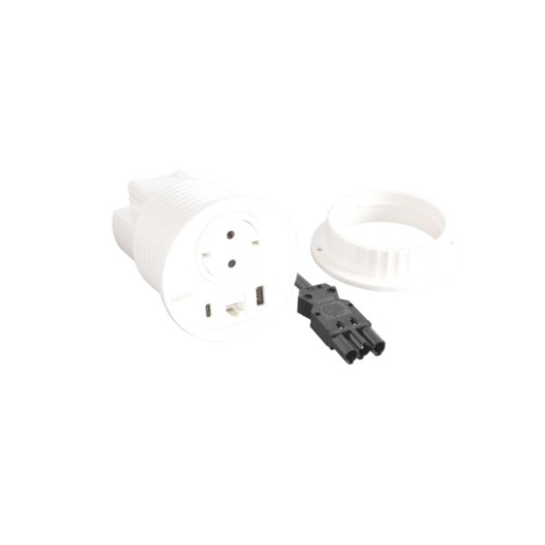 Incara Disq 80 équipé d'1 prise Schuko, 1 prise chargeur USB A+C 15W, 1 prise RJ45 cat6 FTP et cordon de 0,5m Wieland - blanc