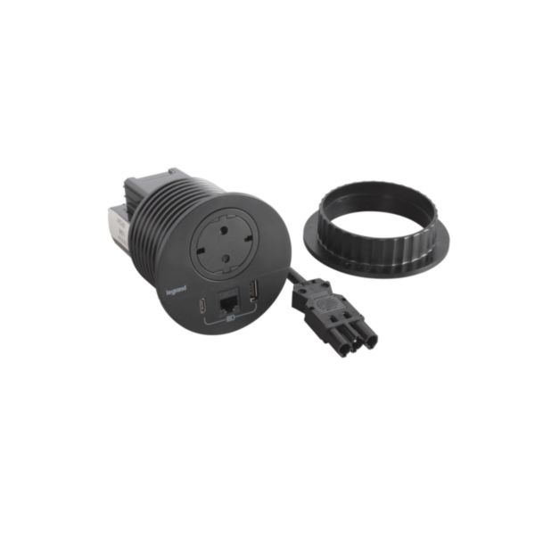 Incara Disq 80 équipé d'1 prise Schuko, 1 prise chargeur USB A+C 15W, 1 prise RJ45 cat6 FTP et cordon de 0,5m Wieland - noir - Page 4