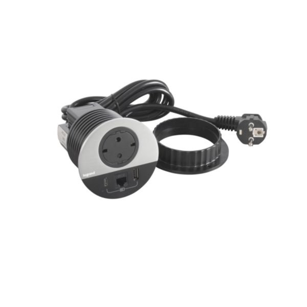 Incara Disq 80 équipé d'1 prise Schuko, 1 prise chargeur USB A+C 15W, 1 prise RJ45 cat6 FTP et cordon de 2m avec fiche - métal - Page 4
