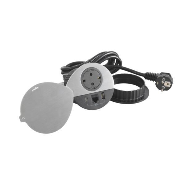 Incara Disq 80 équipé d'1 prise Schuko, 1 prise chargeur USB A+C 15W, 1 prise RJ45 cat6 FTP et cordon de 2m avec fiche - couvercle noir - Page 4