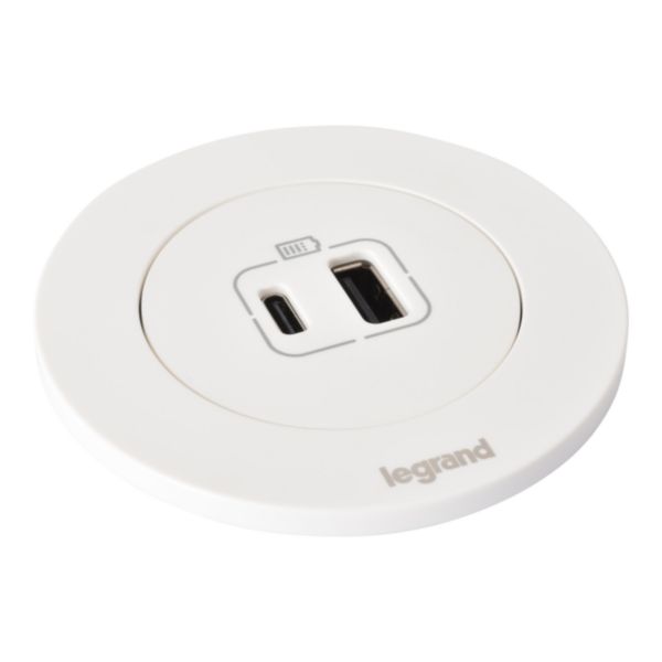 Incara Disq 60 avec chargeur USB TypeA+TypeC livré avec cordon de 0,5m équipé d'un connecteur Wieland - blanc Ø60mm