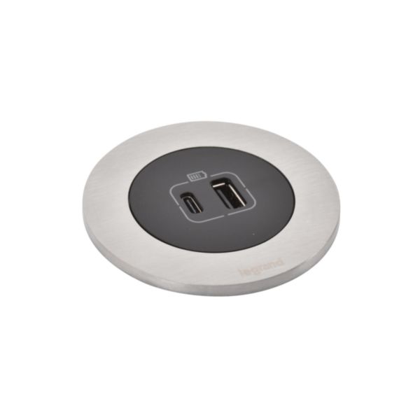 Incara Disq 60 avec chargeur USB TypeA+TypeC livré avec cordon de 0,5m équipé d'un connecteur Wieland - métal Ø60mm