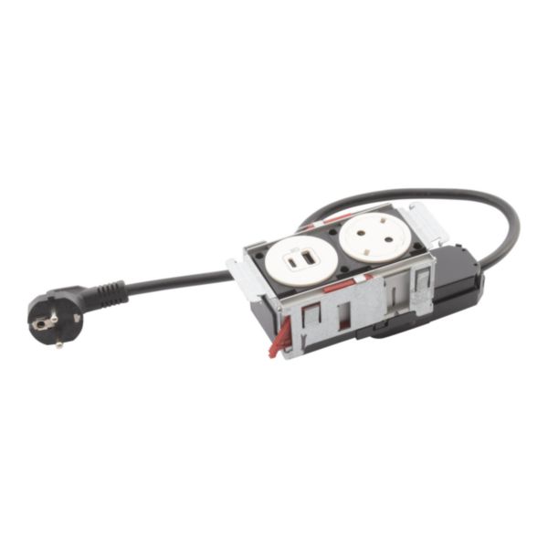 Incara Disq'in équipé d'1 prise Schuko, 1 prise chargeur USB A+C 15W et un cordon de 2m avec fiche - blanc