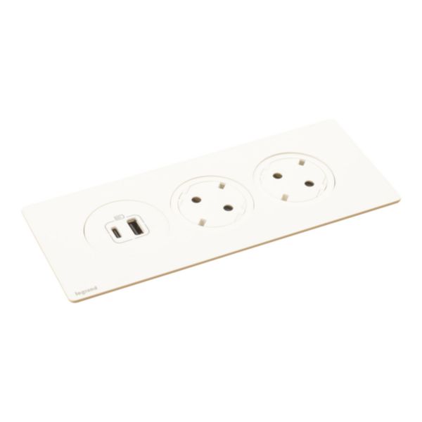 Incara Disq'in équipé de 2 prises Schuko, 1 prise chargeur USB A+C 15W et un cordon de 2m avec fiche - blanc