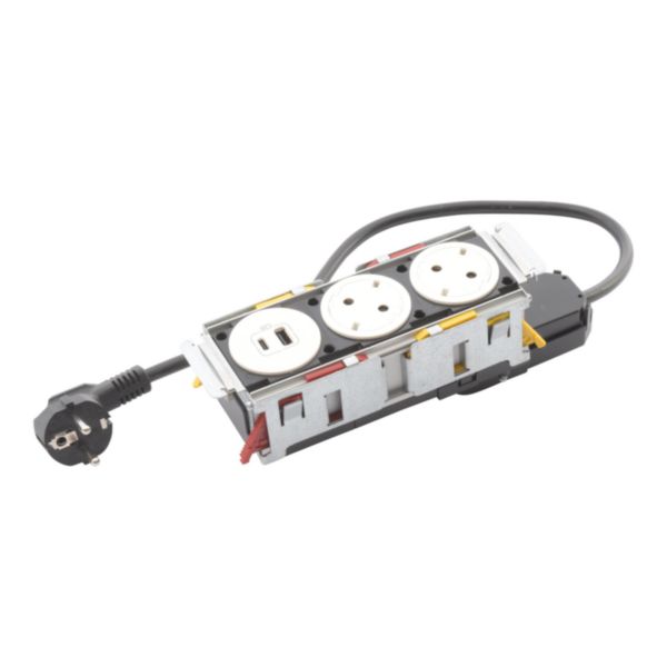 Incara Disq'in équipé de 2 prises Schuko, 1 prise chargeur USB A+C 15W et un cordon de 2m avec fiche - blanc