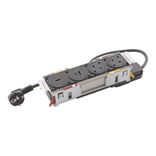 Incara Disq'in équipé de 2 prises Schuko, 1 prise chargeur USB A+C 15W un HDMI 2.0 et un cordon de 2m avec fiche - noir