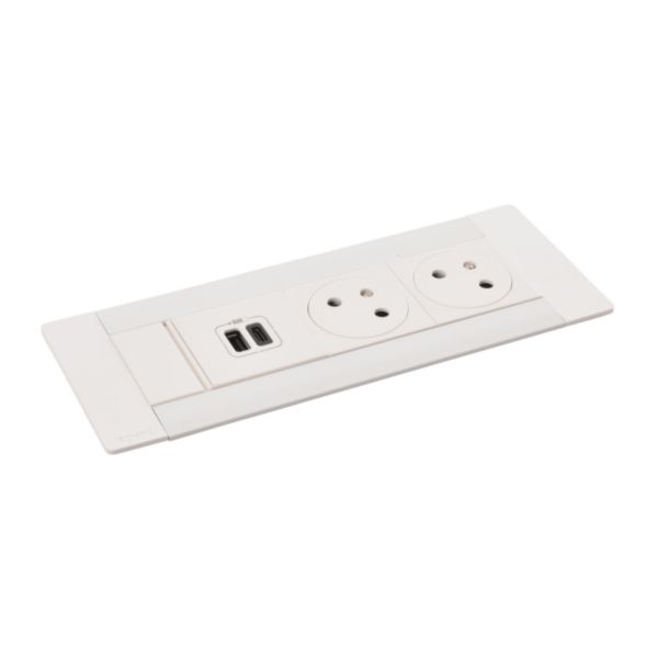 Incara Multilink version horizontal pour mobilier équipé de 2 prises 2P+T et 1 chargeur USB Type-A+Type-C - blanc