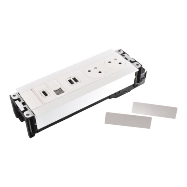 Incara Multilink version horizontal pour mobilier équipé de 2x2P+T , 1 chargeur USB Type-A+Type-C , RJ45 + HDMI - blanc