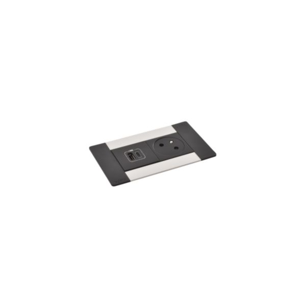 Incara Multilink version horizontal pour mobilier équipé de 1 prise 2P+T et 1 chargeur USB Type-A+Type-C - métal