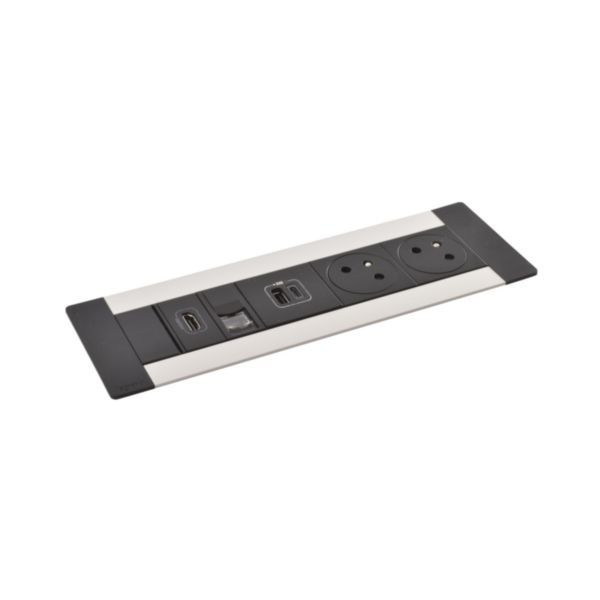 Incara Multilink version horizontal pour mobilier équipé de 2x2P+T , 1 chargeur USB Type-A+Type-C , RJ45 + HDMI - métal