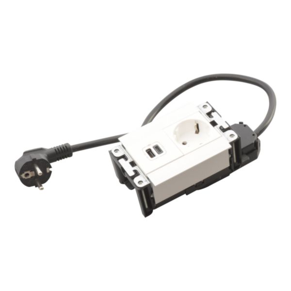 Incara Multilink horizontal 1 prise Schuko, 1 prise chargeur USB A+C 15W et 1 cordon de 2m avec fiche - blanc