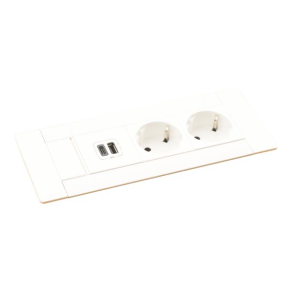 Incara Multilink horizontal 2 prises Schuko, 1 prise chargeur USB A+C 15W et 1 cordon de 2m avec fiche - blanc